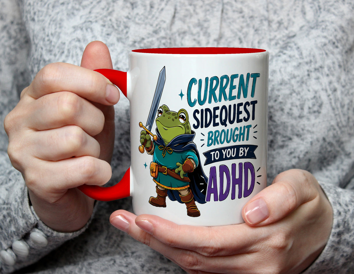 Current Sidequest Brought To You By ADHD - Neurodivergent Fantasy Mug - Red