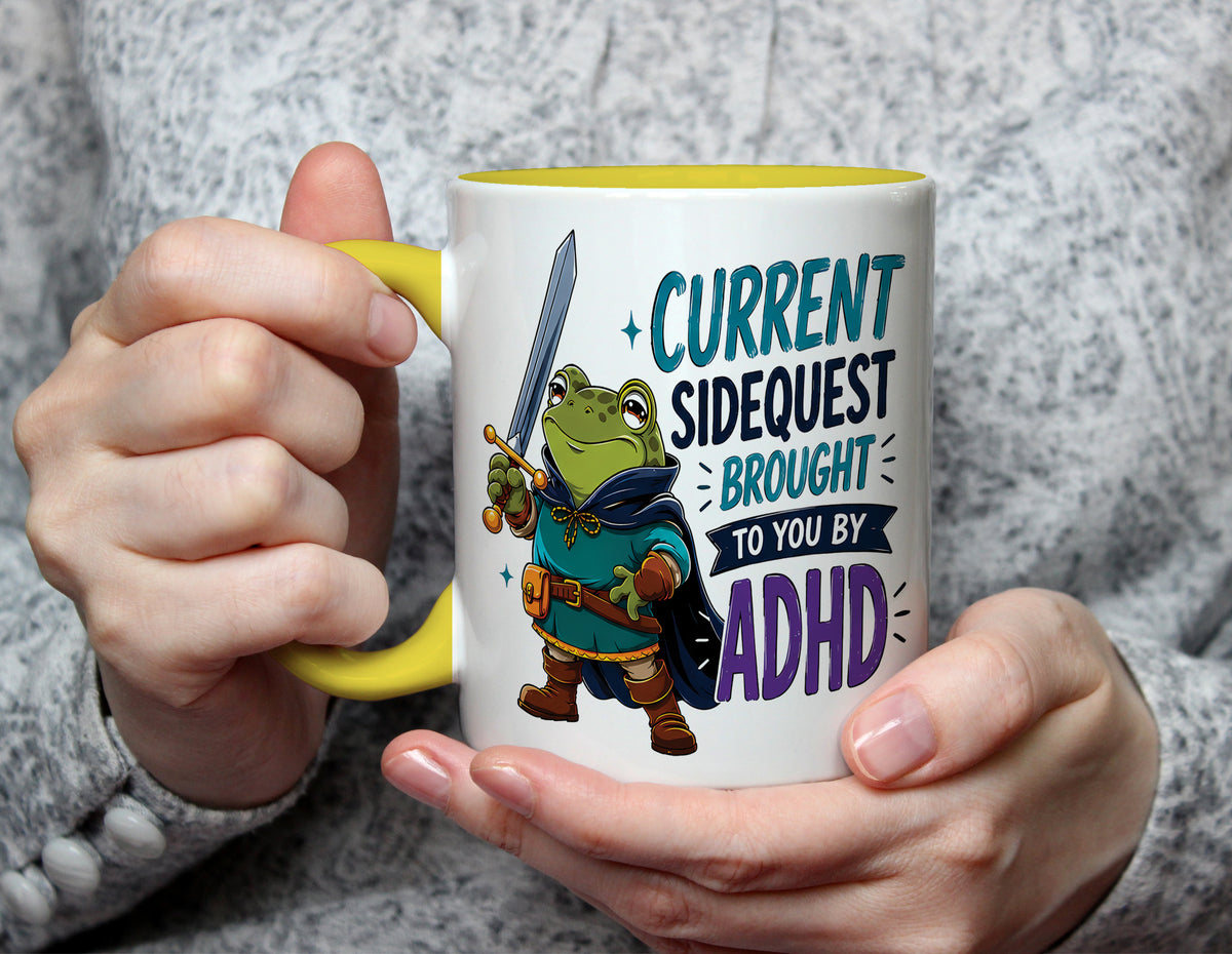 Current Sidequest Brought To You By ADHD - Neurodivergent Fantasy Mug - Yellow
