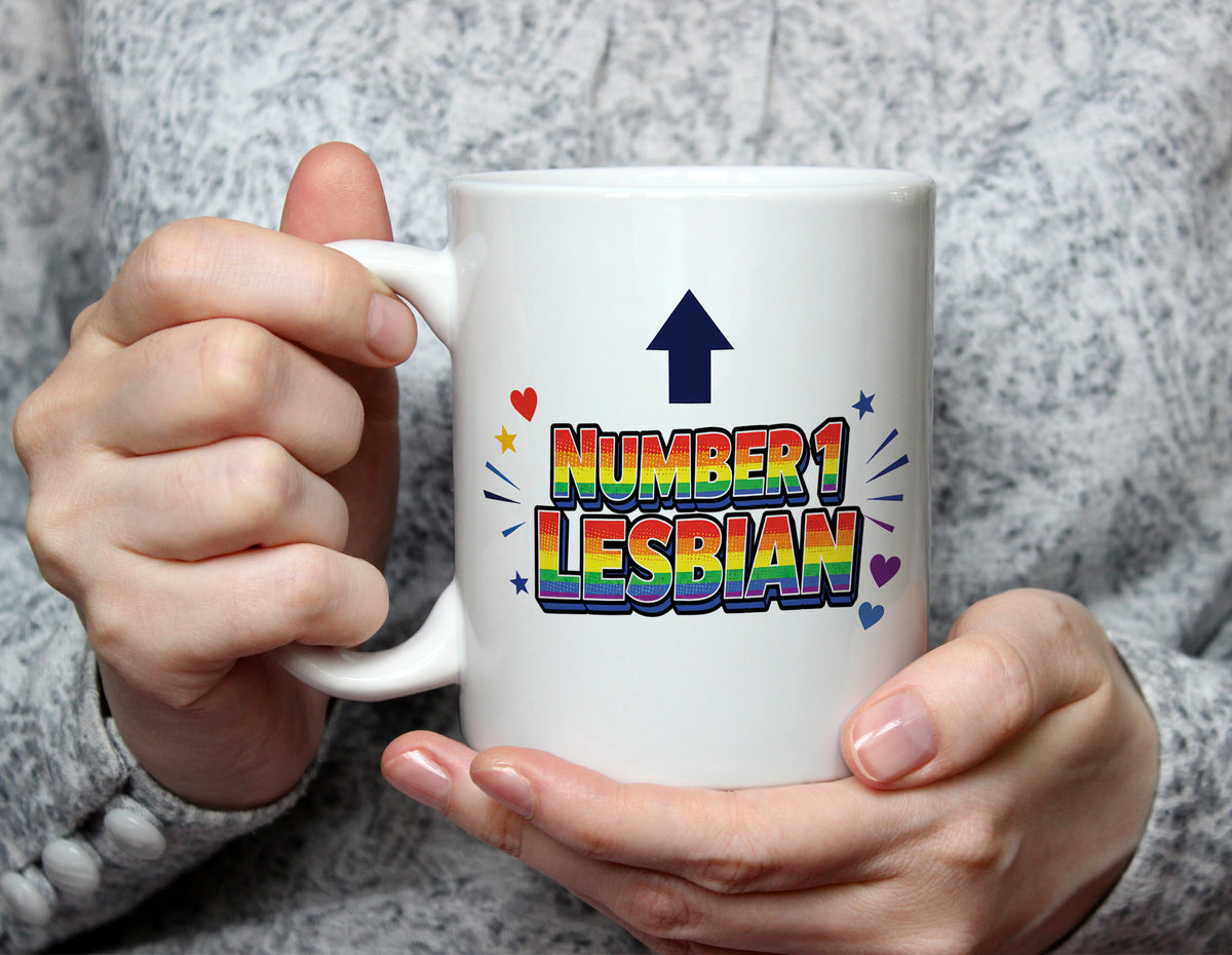 NUMBER 1 LESBIAN - Rainbow Pride Lesbian Mug - White