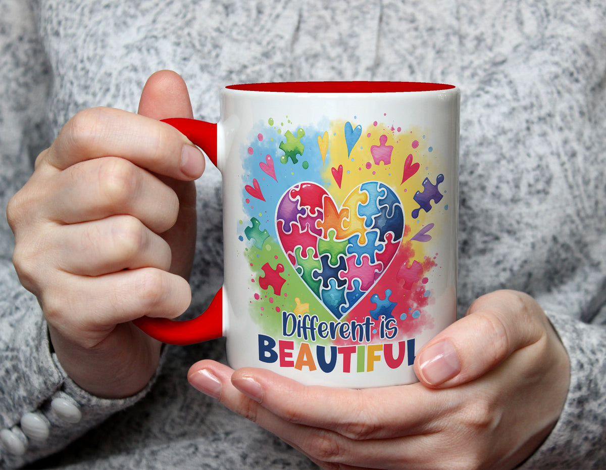 Different is BEAUTIFUL - Autism Awareness Puzzle Heart Mug - Red