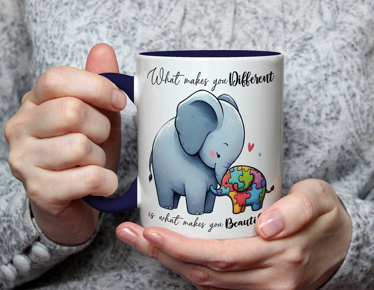 What makes you Different is what makes you Beautiful - Autism Awareness Mug - Navy Blue