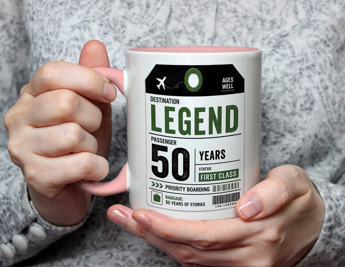 Destination Legend 50 Years - 50th Birthday First Class Mug - Light Pink