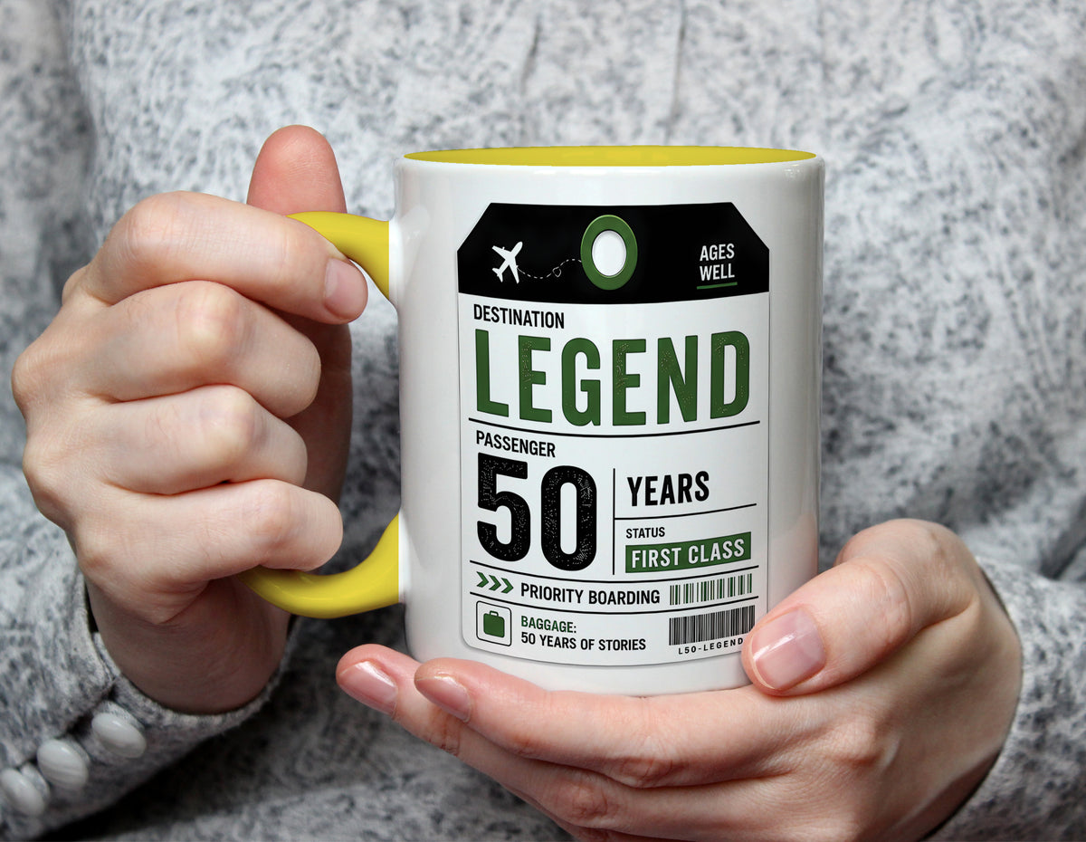 Destination Legend 50 Years - 50th Birthday First Class Mug - Yellow