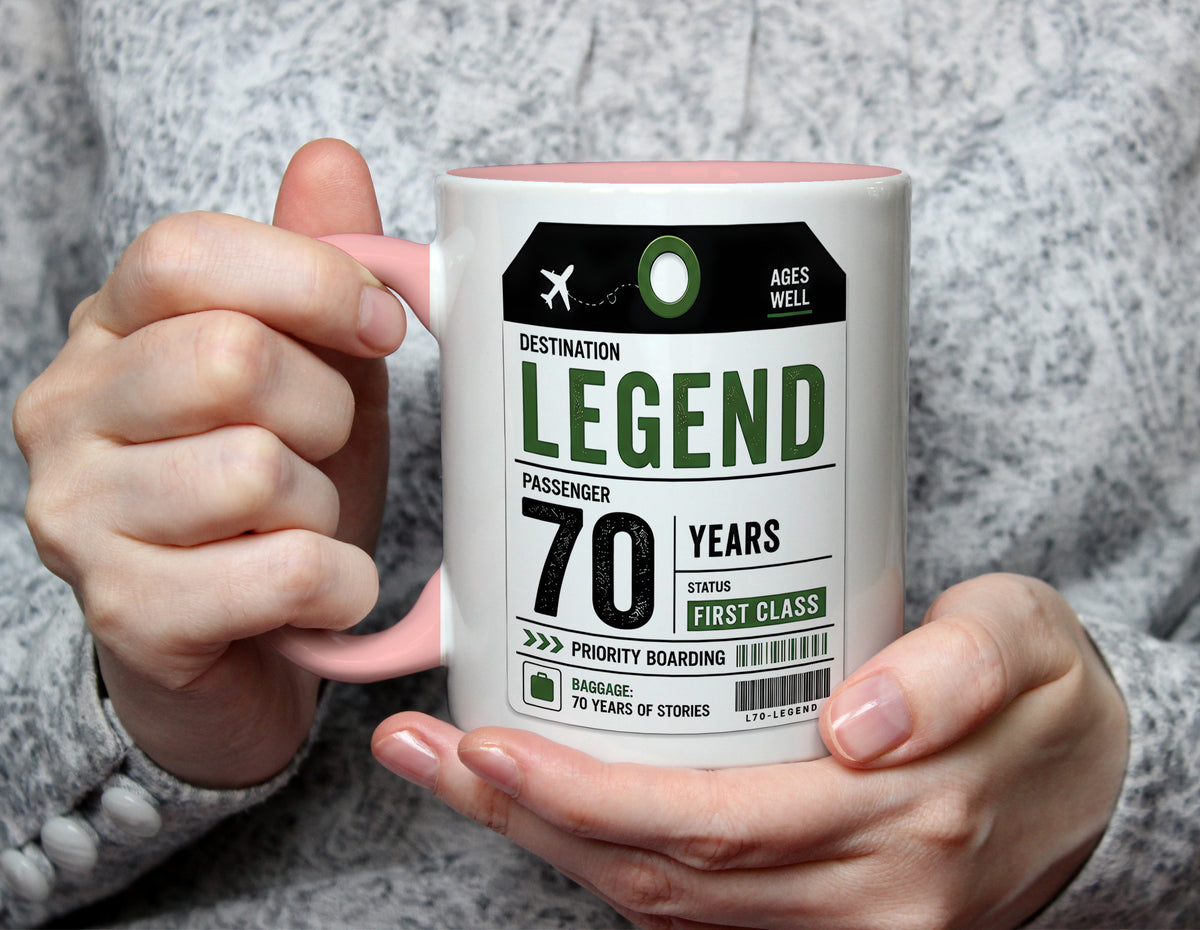 Destination Legend 70 Years - 70th Birthday First Class Mug - Light Pink