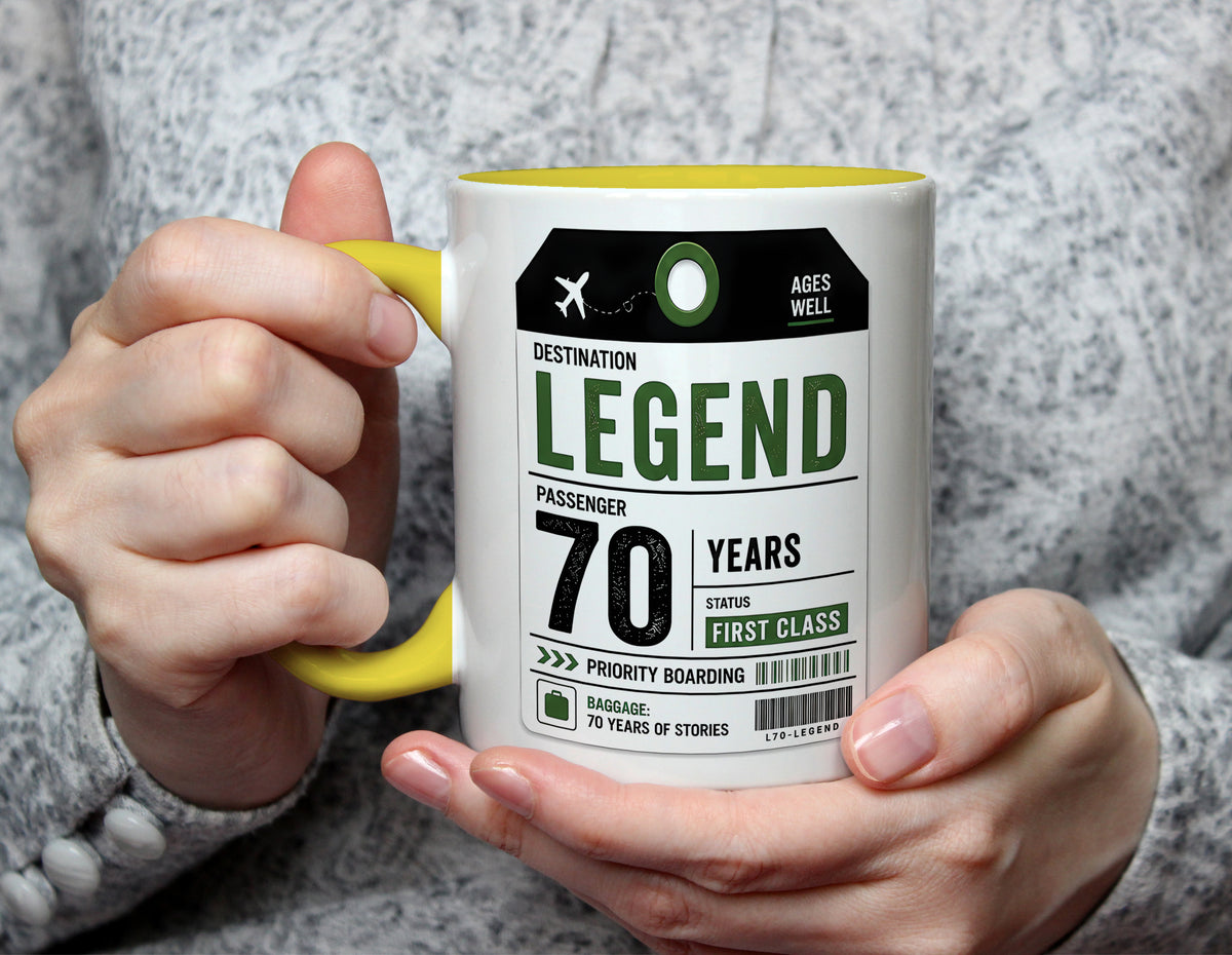 Destination Legend 70 Years - 70th Birthday First Class Mug - Yellow