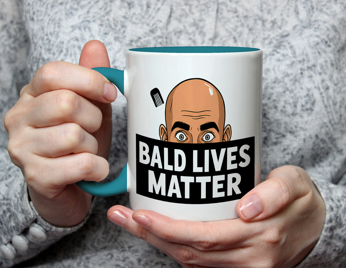 BALD LIVES MATTER - Bald Humour Cartoon Mug - Light Blue