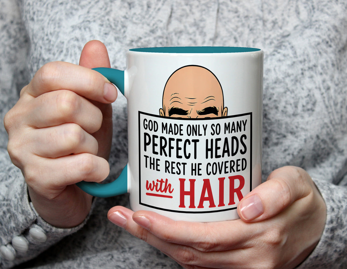 God Made Only So Many Perfect Heads - Bald Joke Mug - Light Blue