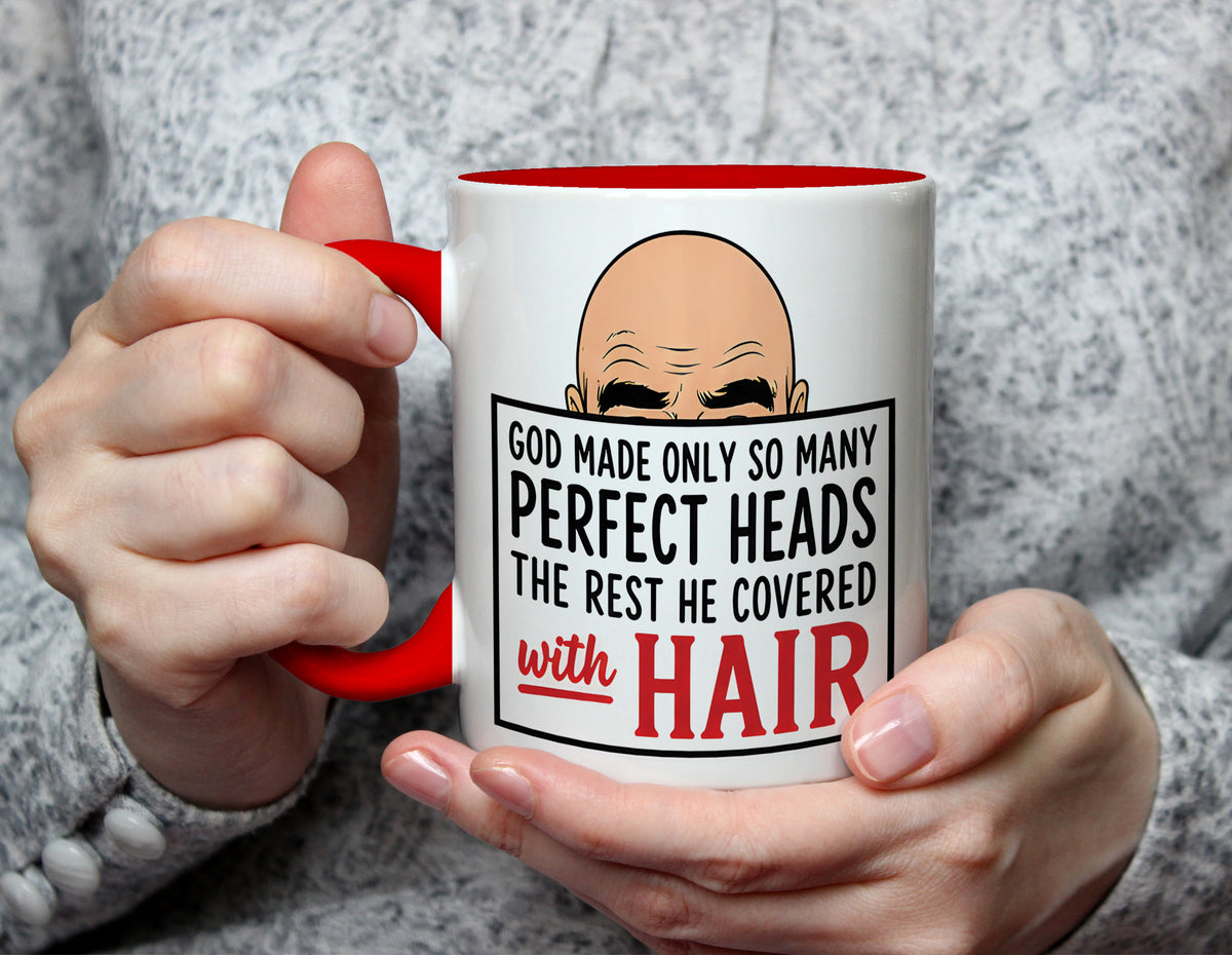 God Made Only So Many Perfect Heads - Bald Joke Mug - Red