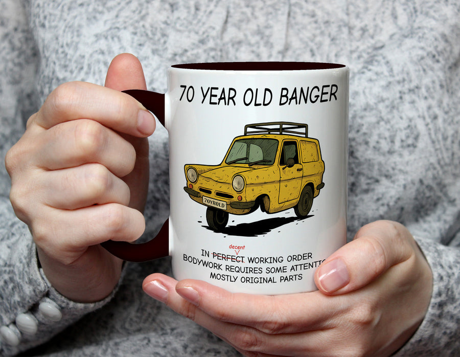 70 Year Old Banger - 70th Birthday Classic Car Mug - Black