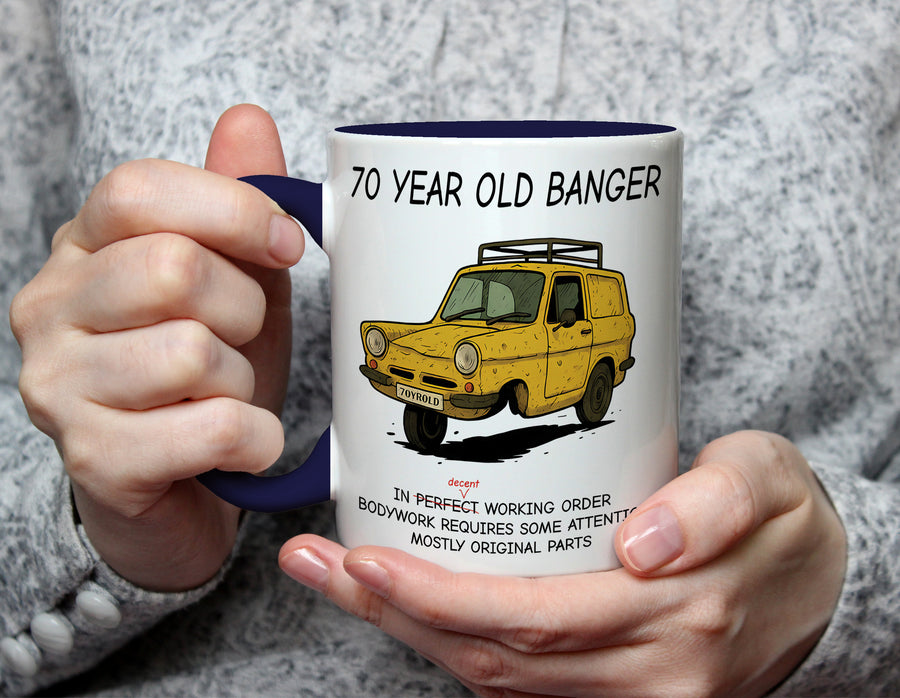 70 Year Old Banger - 70th Birthday Classic Car Mug - Navy Blue
