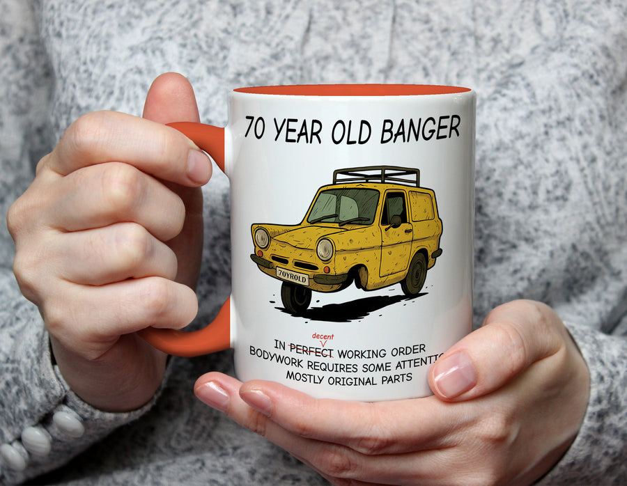 70 Year Old Banger - 70th Birthday Classic Car Mug - Orange