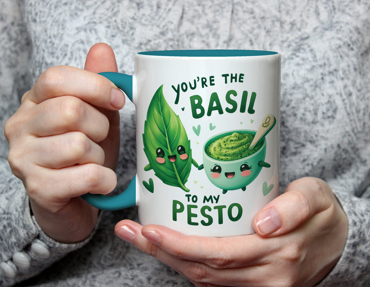 You're the Basil to My Pesto - Cute Food Pun Mug - Light Blue