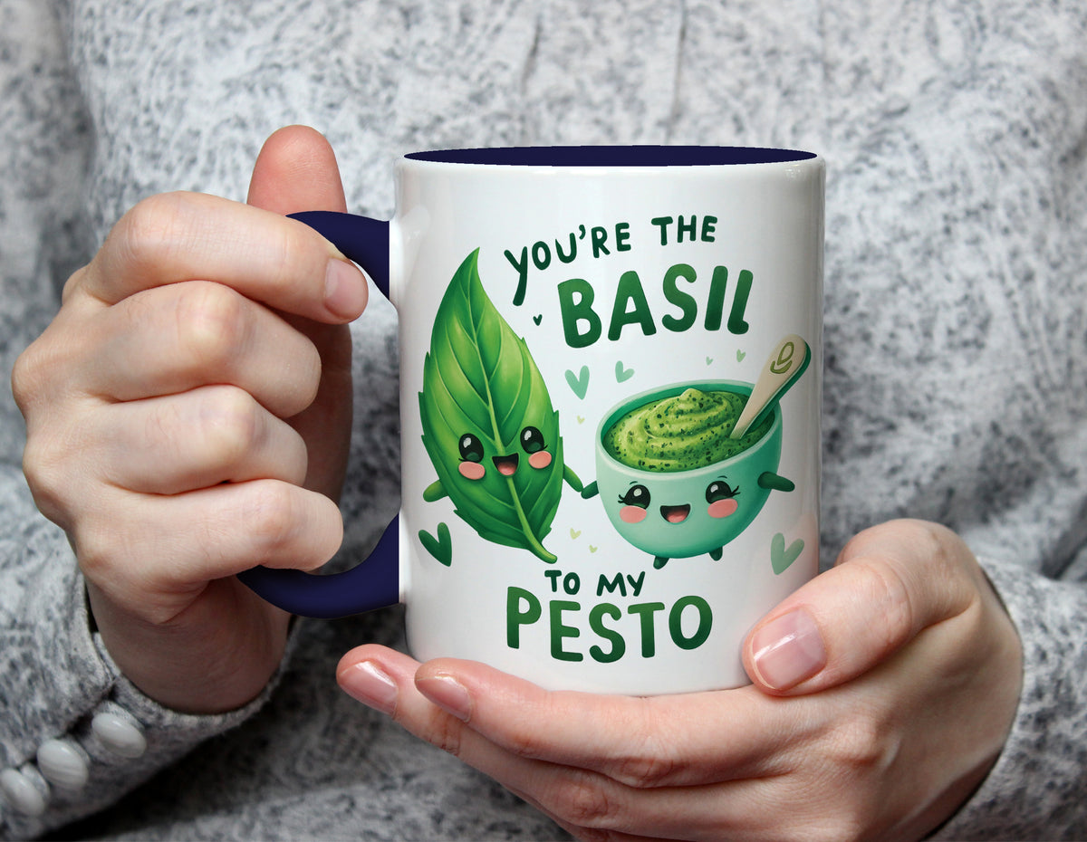 You're the Basil to My Pesto - Cute Food Pun Mug - Navy Blue