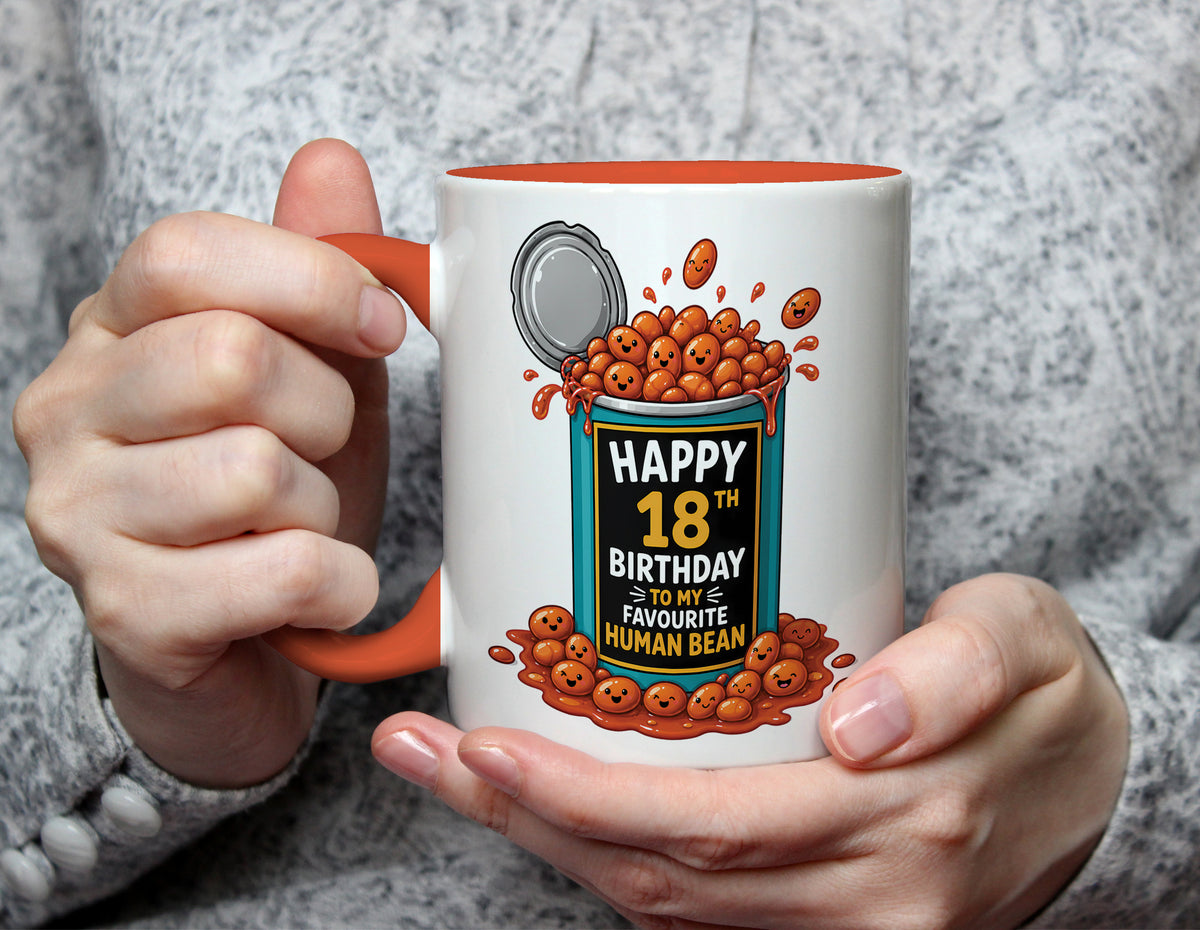 Happy 18th Birthday to My Favourite Human Bean - Pun Birthday Mug - Orange