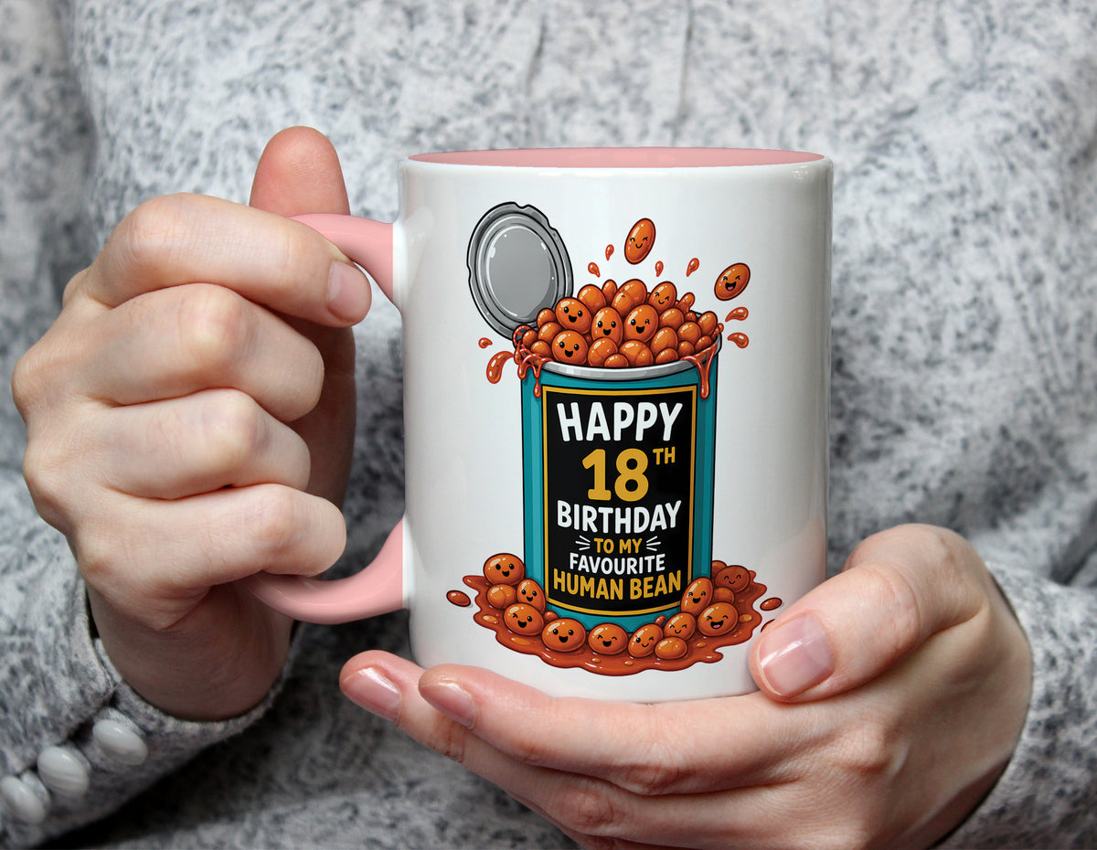 Happy 18th Birthday to My Favourite Human Bean - Pun Birthday Mug - Light Pink