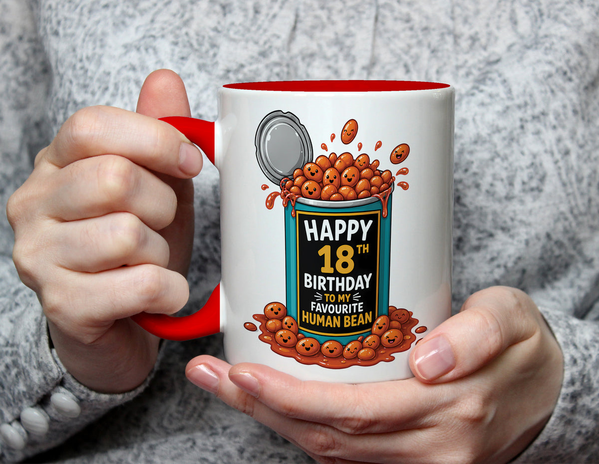 Happy 18th Birthday to My Favourite Human Bean - Pun Birthday Mug - Red