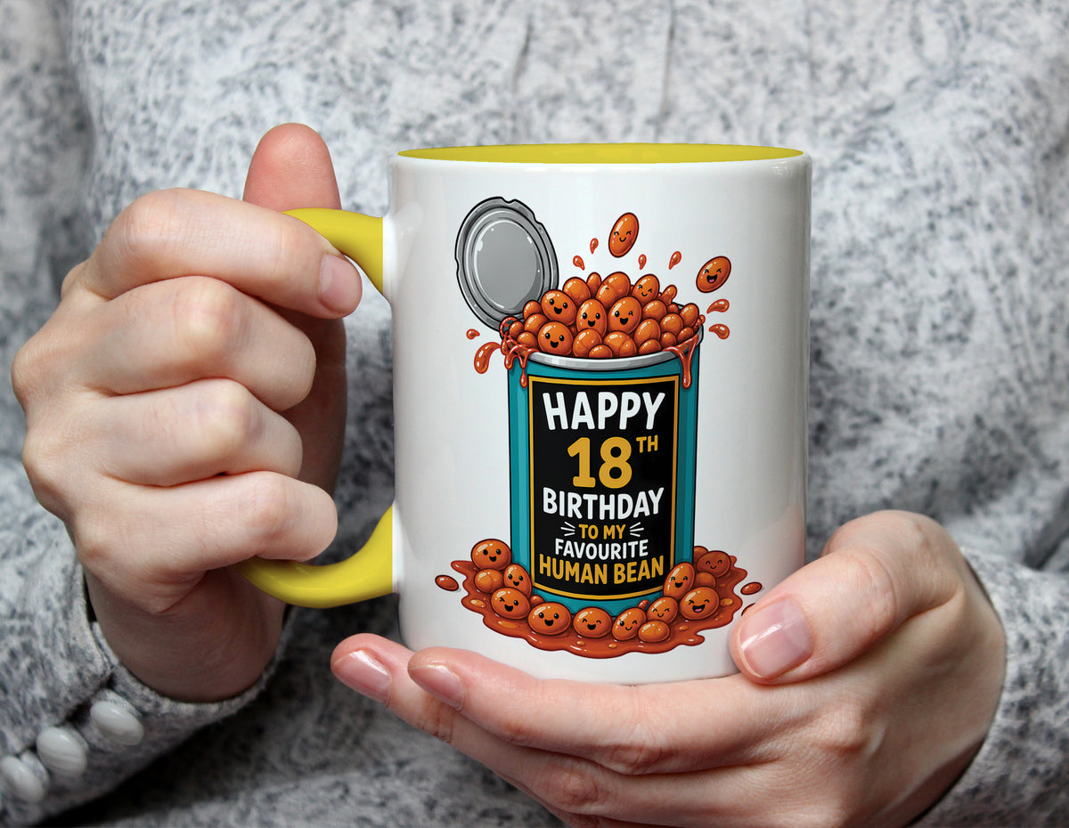 Happy 18th Birthday to My Favourite Human Bean - Pun Birthday Mug - Yellow