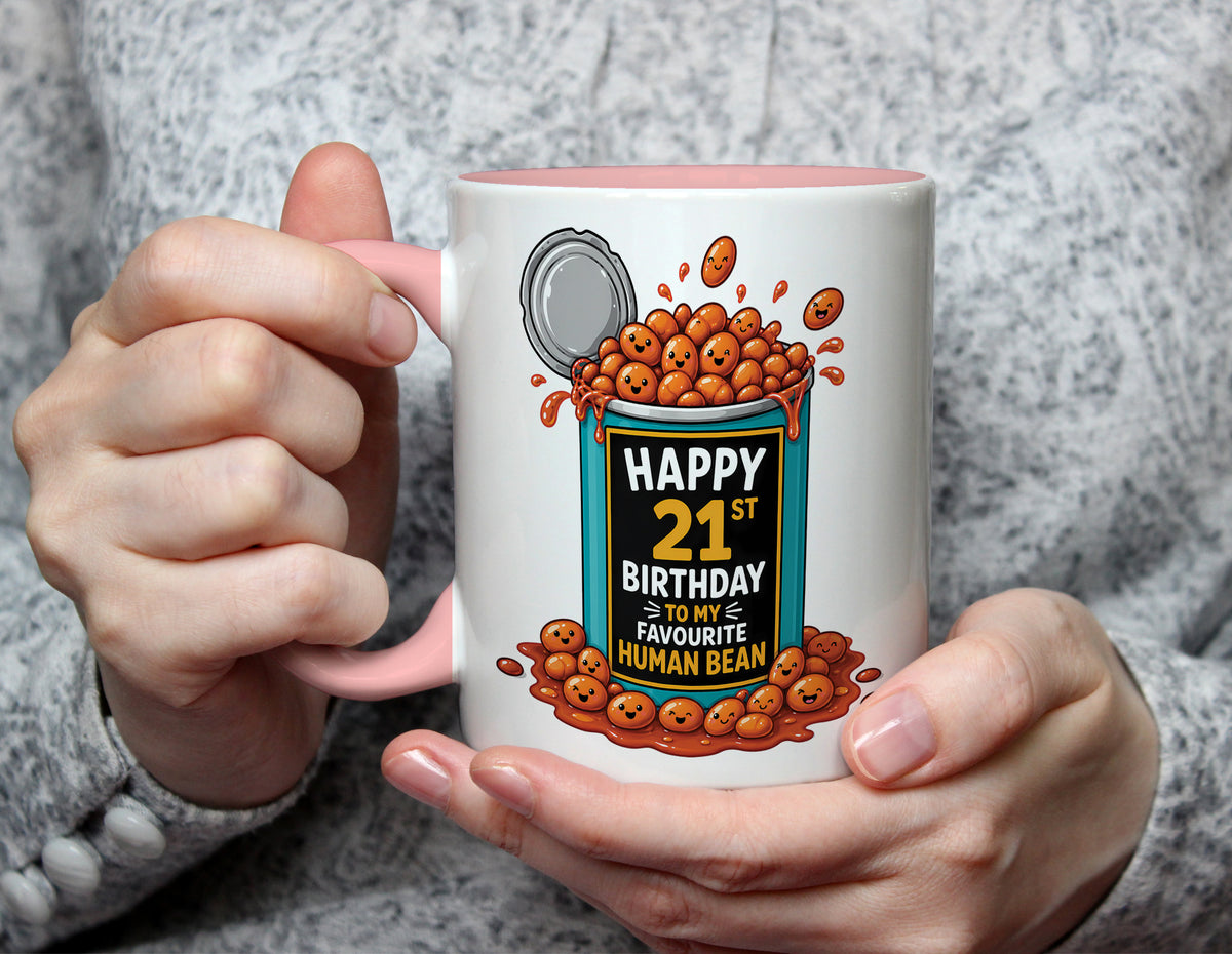 Happy 21st Birthday to My Favourite Human Bean - 21st Birthday Pun Mug - Light Pink