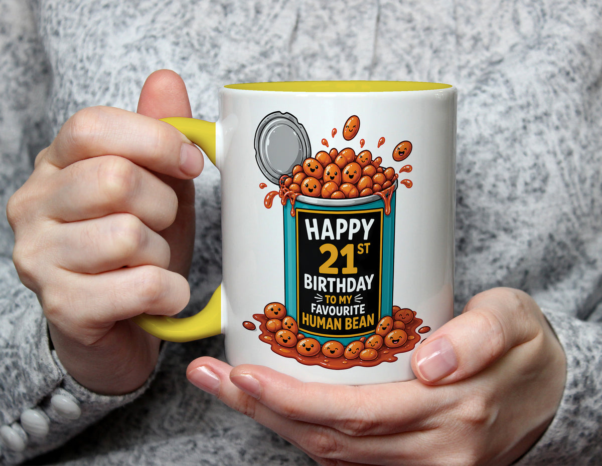 Happy 21st Birthday to My Favourite Human Bean - 21st Birthday Pun Mug - Yellow