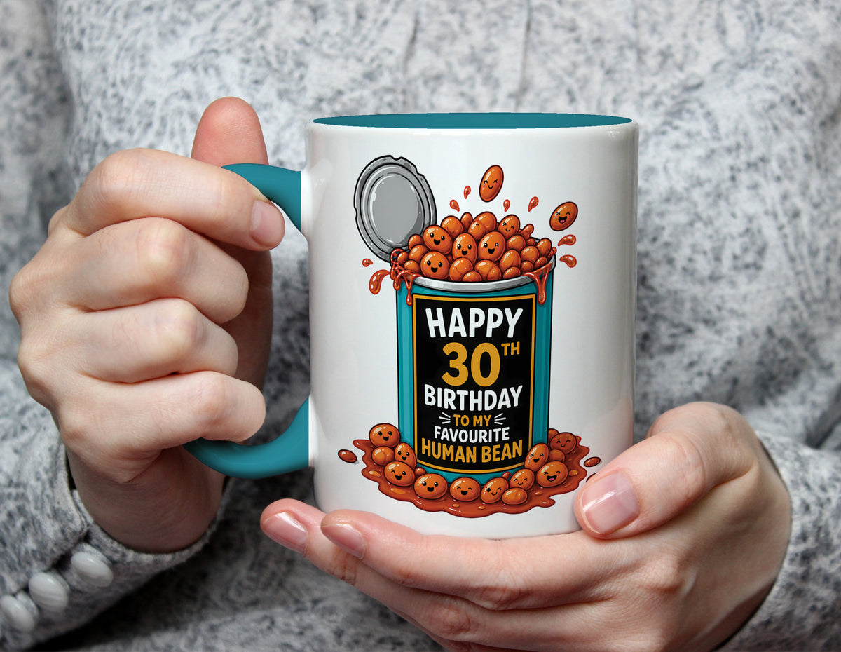 Happy 30th Birthday to My Favourite Human Bean - Funny 30th Birthday Mug - Light Blue