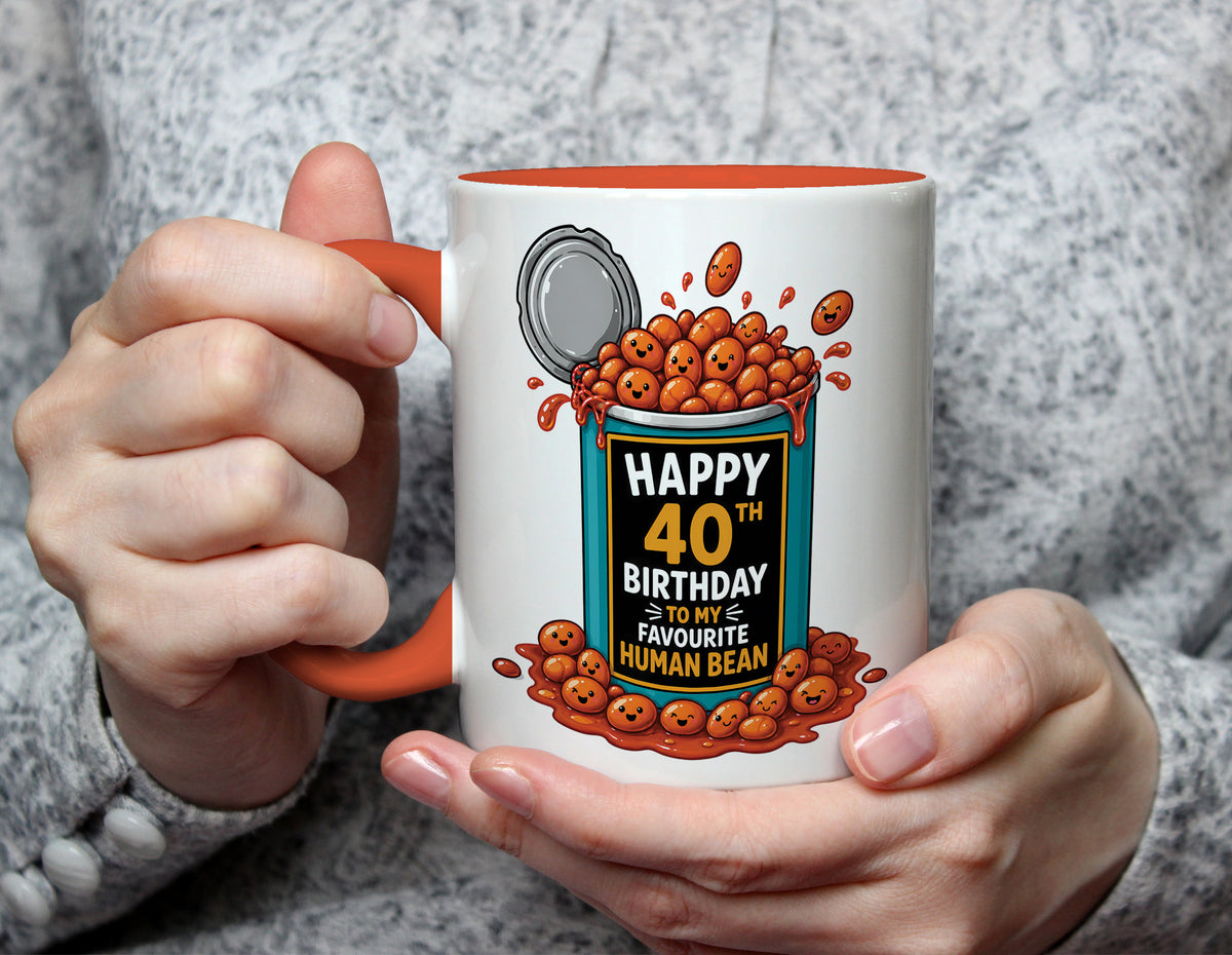 Happy 40th Birthday to My Favourite Human Bean - 40th Birthday Pun Mug - Orange