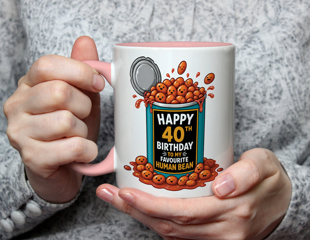 Happy 40th Birthday to My Favourite Human Bean - 40th Birthday Pun Mug - Light Pink