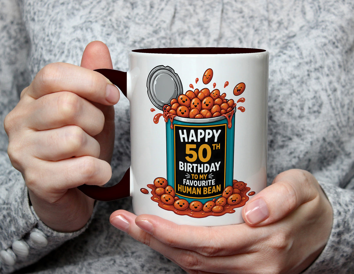 Happy 50th Birthday to My Favourite Human Bean - Funny 50th Birthday Mug - Black