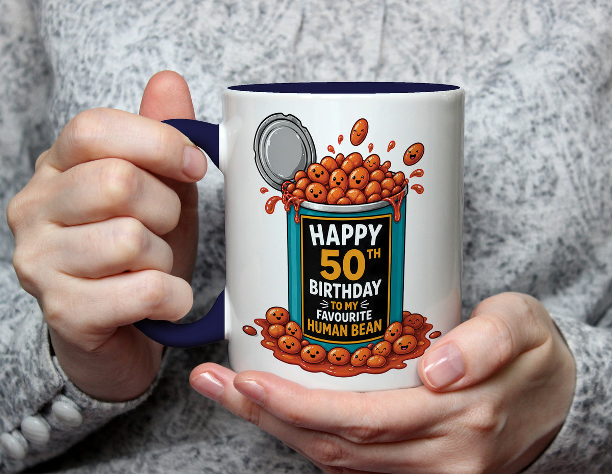 Happy 50th Birthday to My Favourite Human Bean - Funny 50th Birthday Mug - Navy Blue