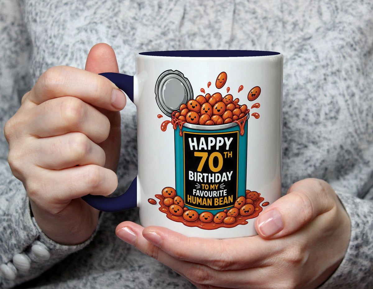 Happy 70th Birthday Human Bean - Funny 70th Birthday Mug - Navy Blue