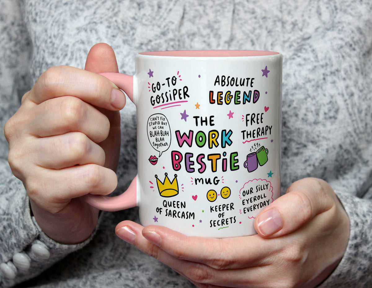 The Work Bestie Mug - Colourful Office Friendship Gift - Light Pink