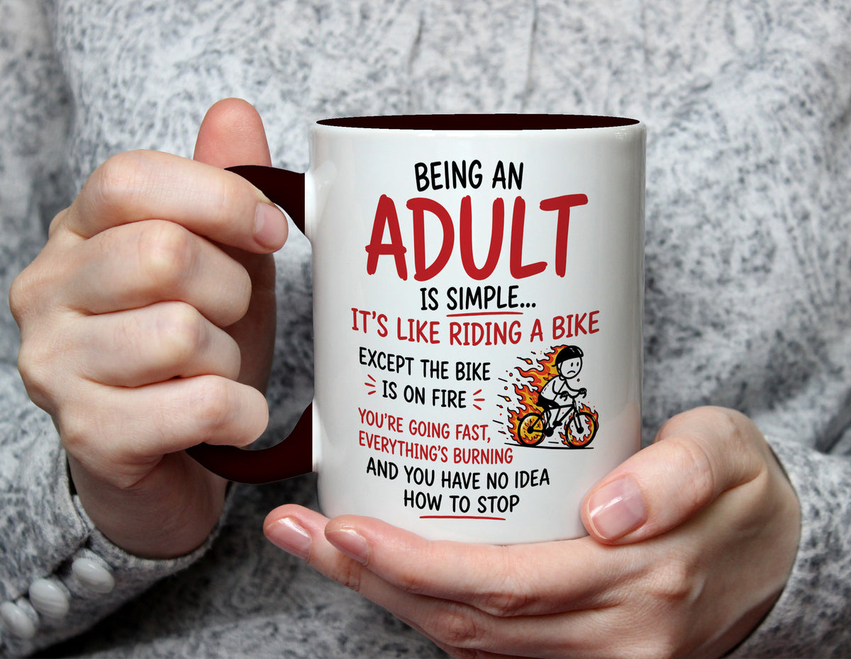 Being an Adult Is Like Riding a Bike - Funny Adulting Mug - Black