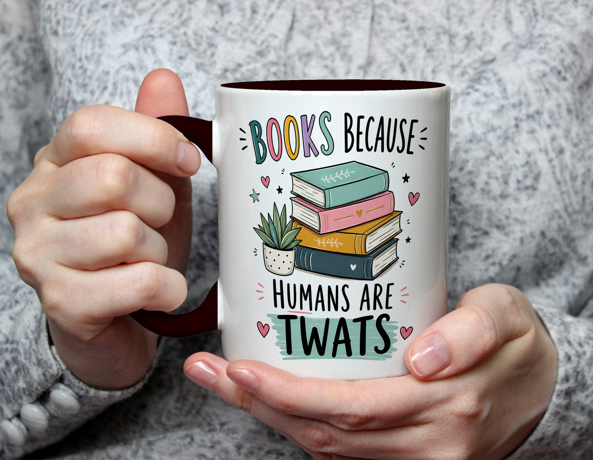 BOOKS BECAUSE HUMANS ARE TWATS - Sweary Book Lover Mug - Black