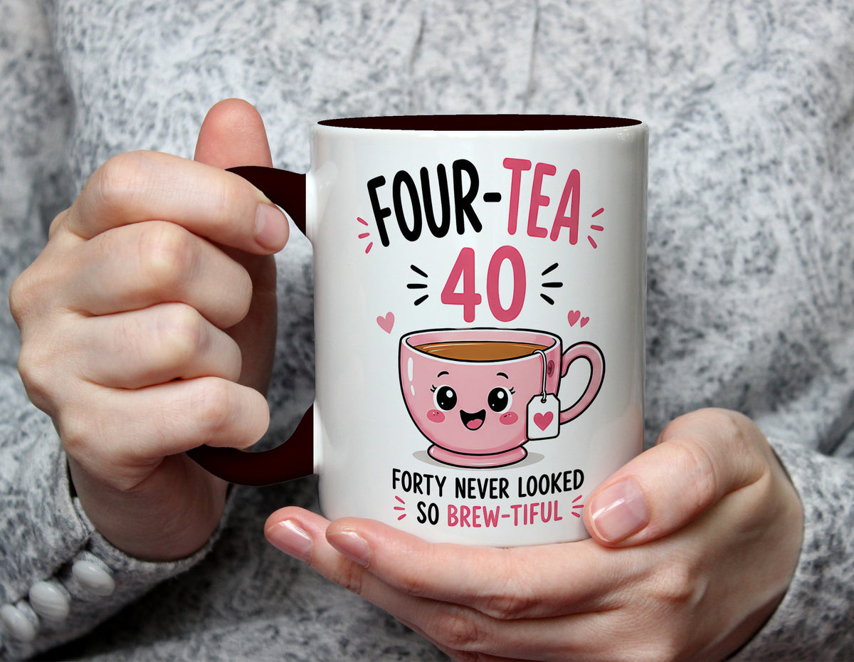 Four-Tea 40 – 40th Birthday Brew-tiful Tea Pun Mug - Black