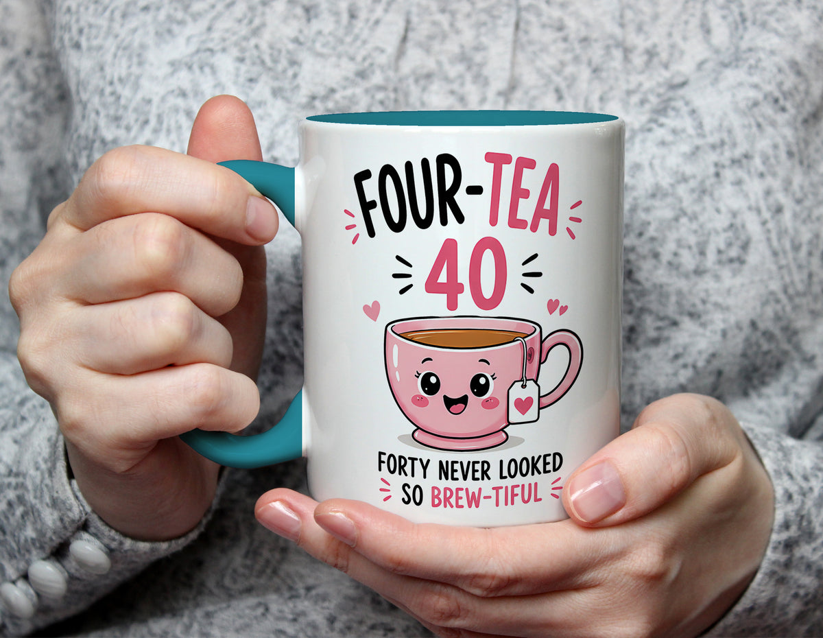 Four-Tea 40 – 40th Birthday Brew-tiful Tea Pun Mug - Light Blue