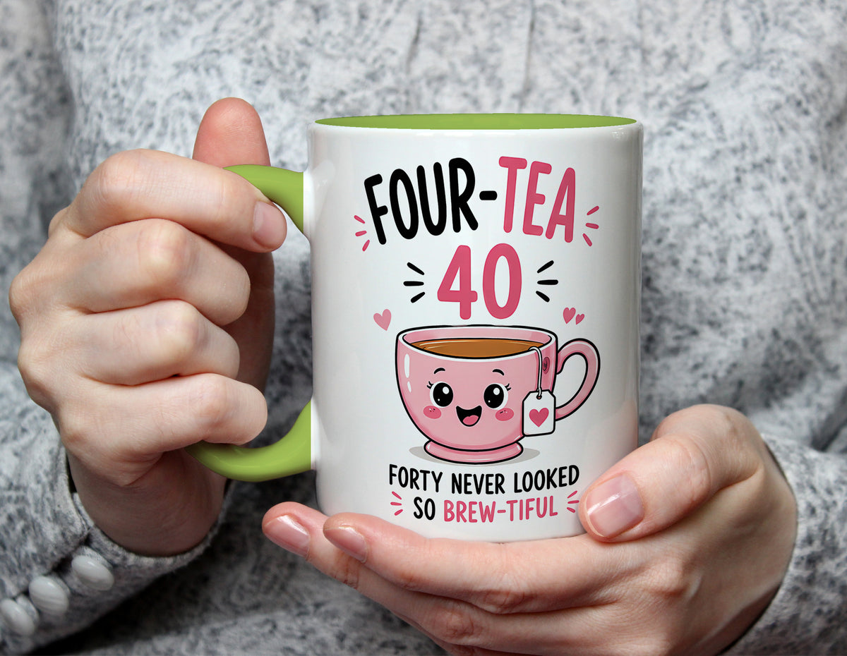 Four-Tea 40 – 40th Birthday Brew-tiful Tea Pun Mug - Light Green