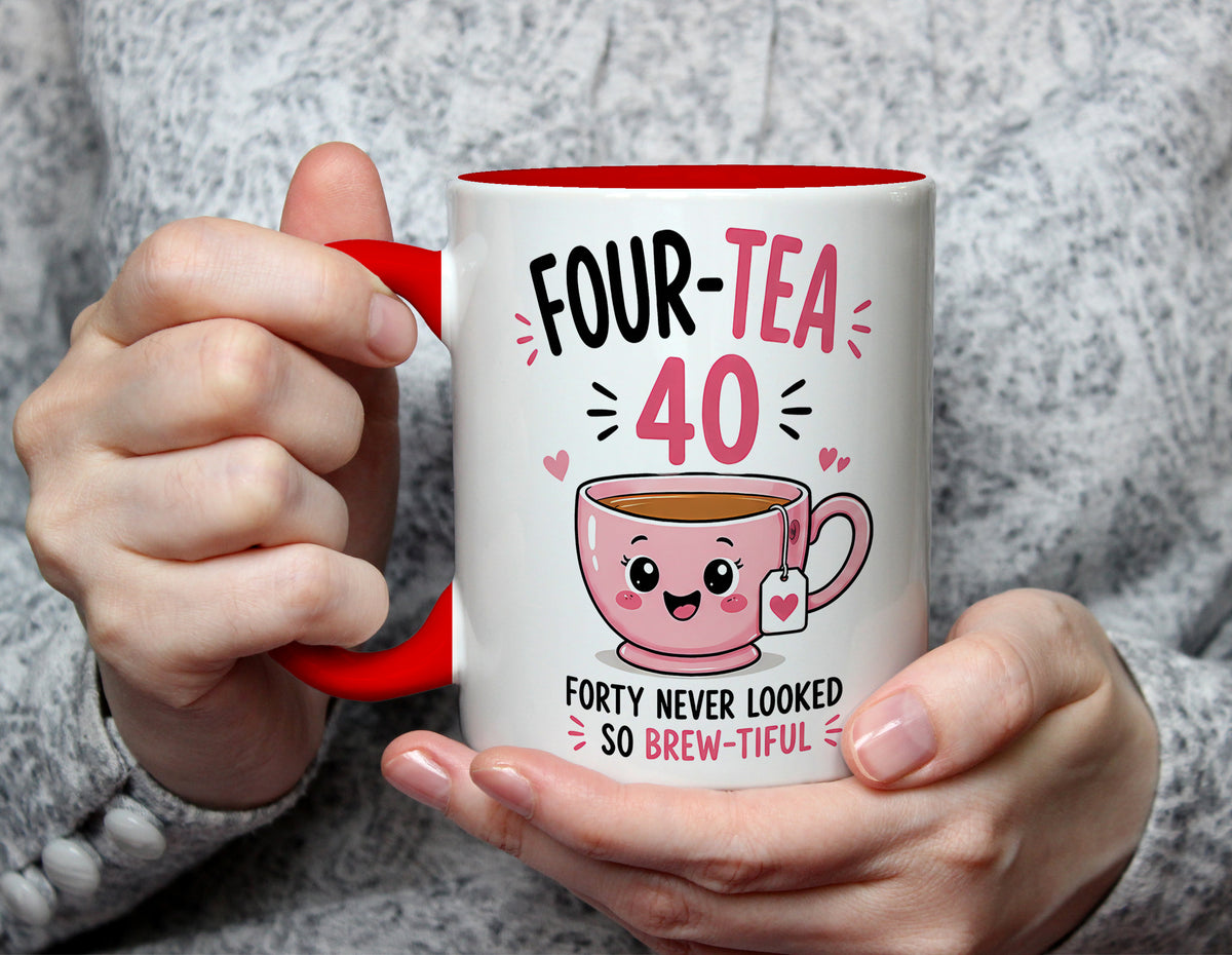 Four-Tea 40 – 40th Birthday Brew-tiful Tea Pun Mug - Red