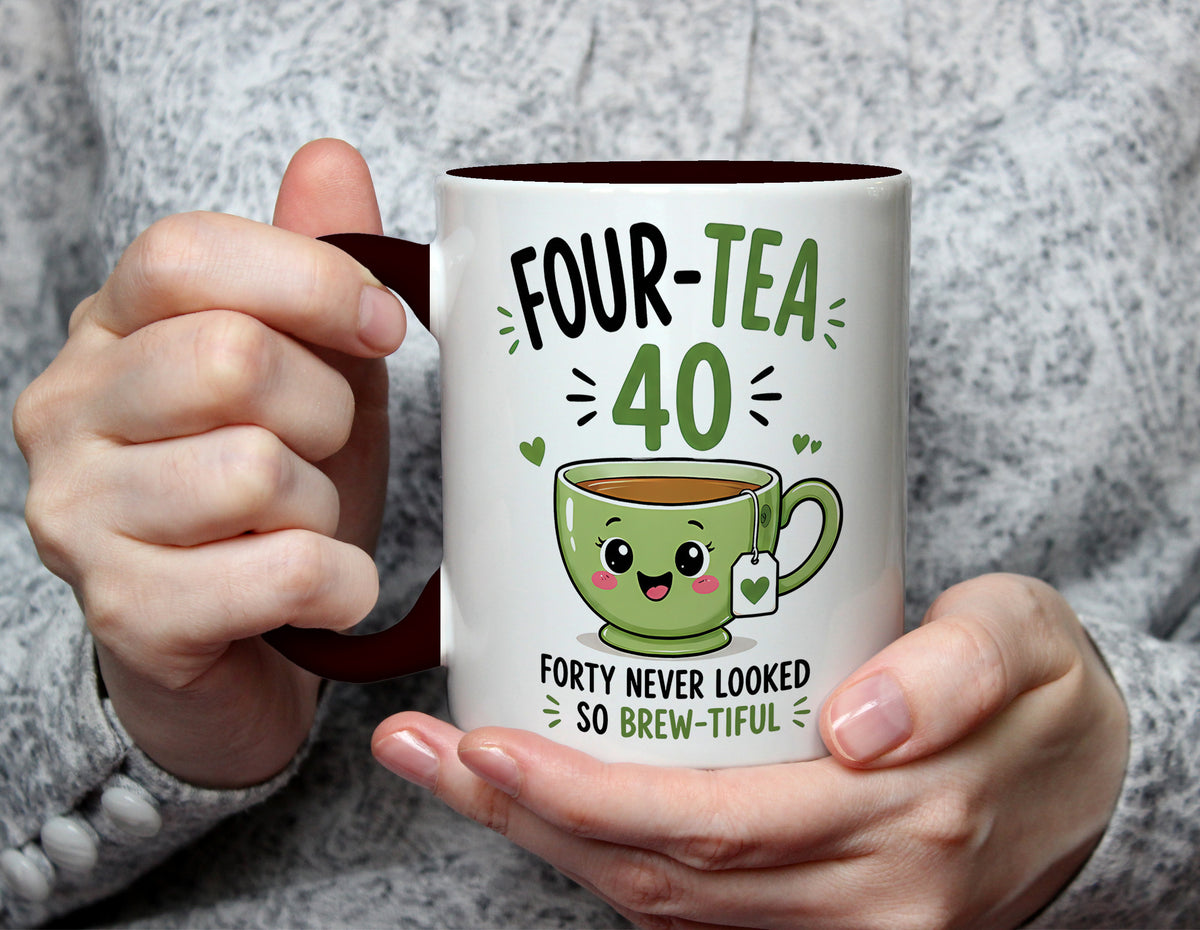 Four-Tea 40 - 40th Birthday Brew-tiful Tea Pun Mug - Black