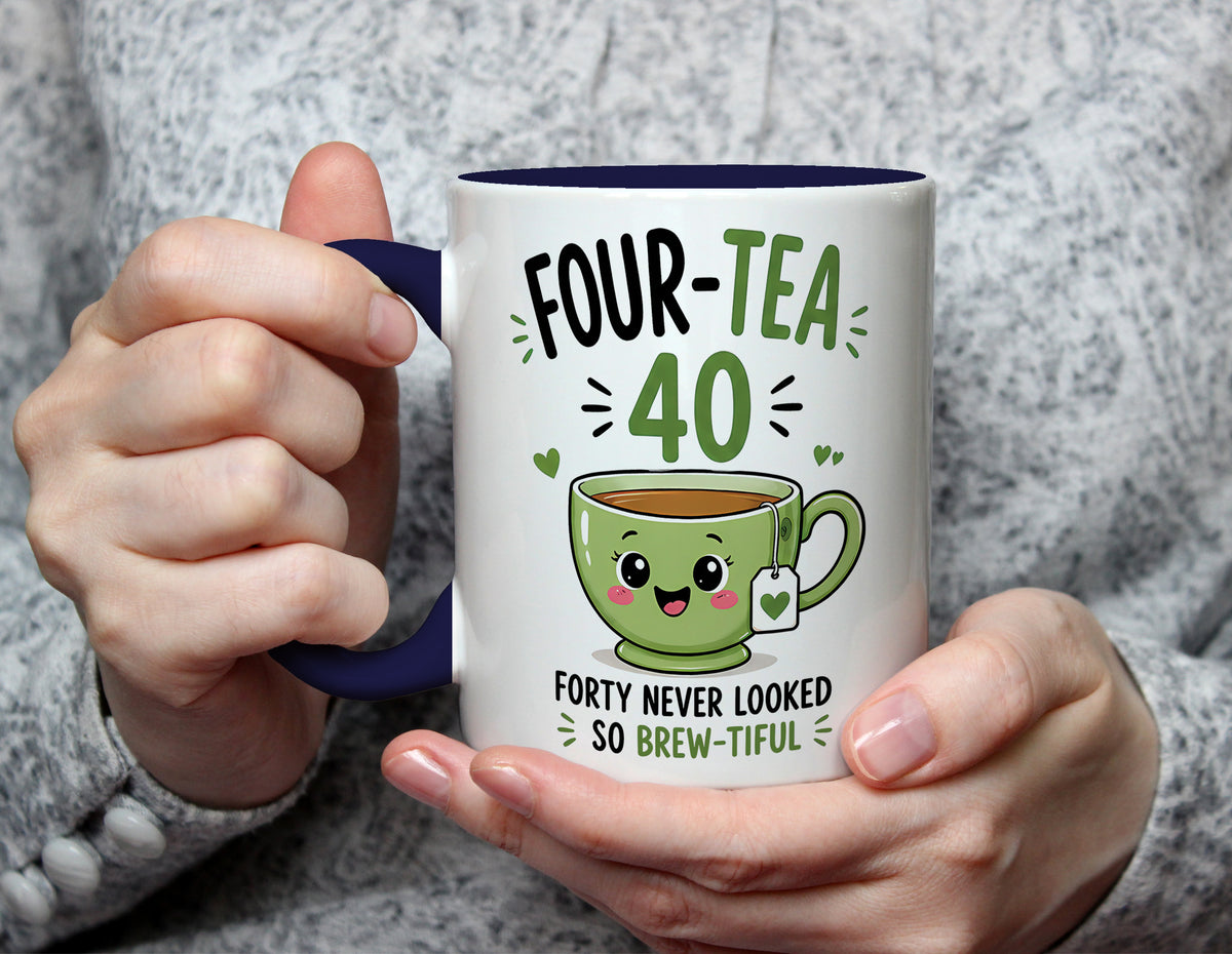 Four-Tea 40 - 40th Birthday Brew-tiful Tea Pun Mug - Navy Blue