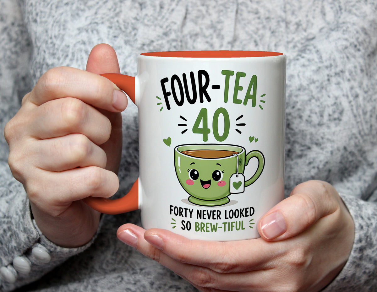 Four-Tea 40 - 40th Birthday Brew-tiful Tea Pun Mug - Orange