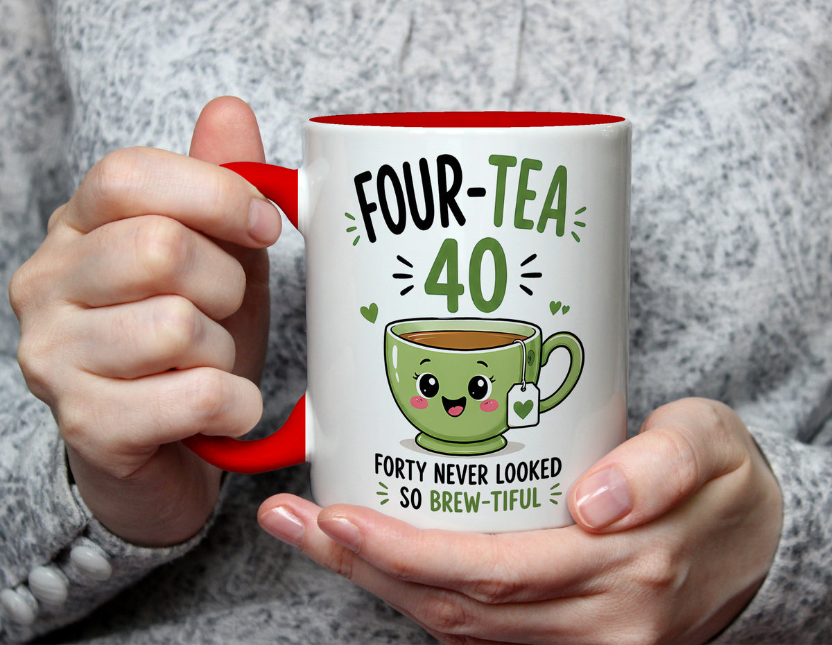 Four-Tea 40 - 40th Birthday Brew-tiful Tea Pun Mug - Red