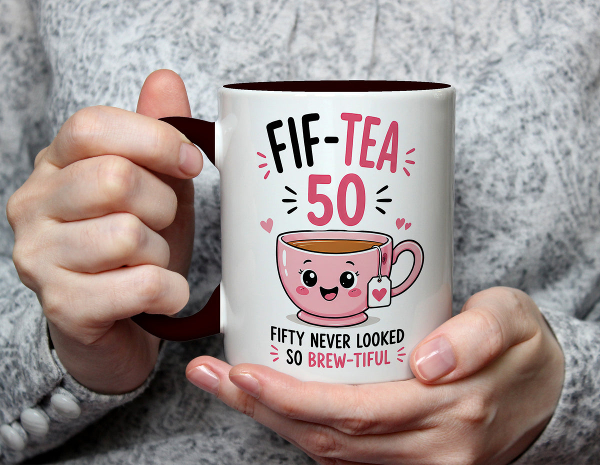 Fif-Tea 50 - 50th Birthday Tea Pun Mug - Black
