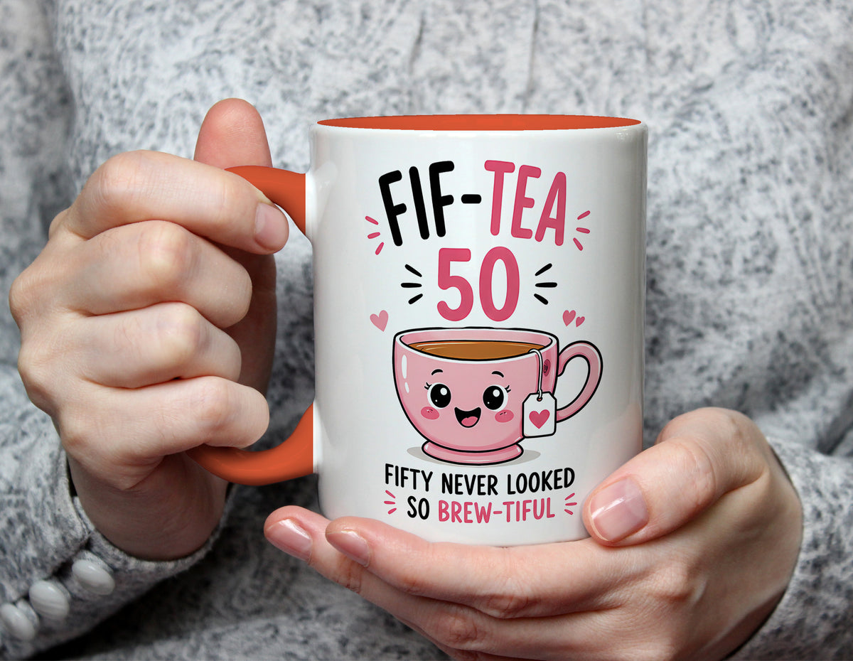 Fif-Tea 50 - 50th Birthday Tea Pun Mug - Orange