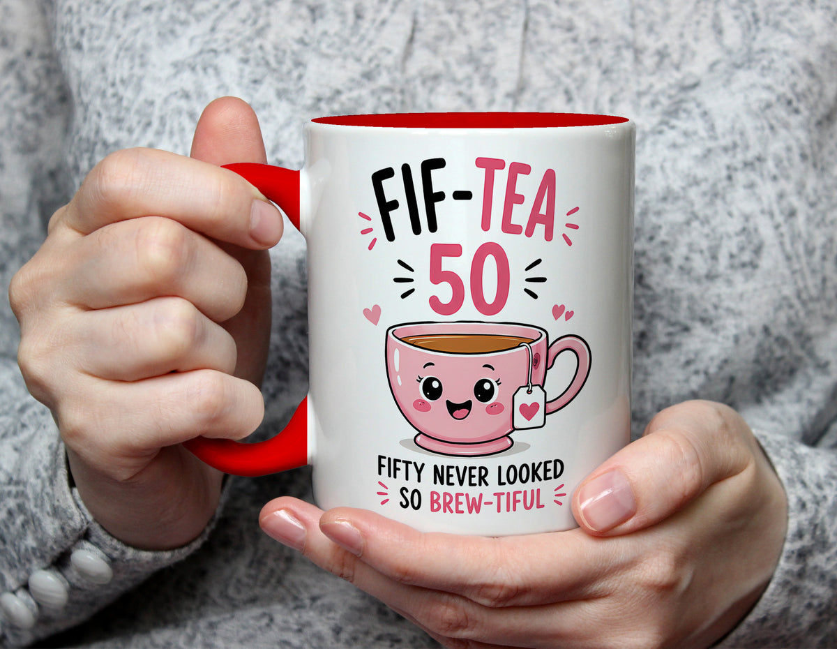 Fif-Tea 50 - 50th Birthday Tea Pun Mug - Red