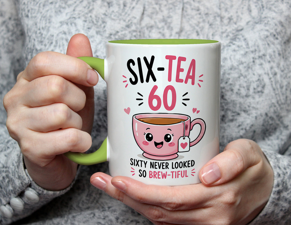 Six-Tea 60 - Sixty Never Looked So Brew-tiful 60th Birthday Mug - Light Green