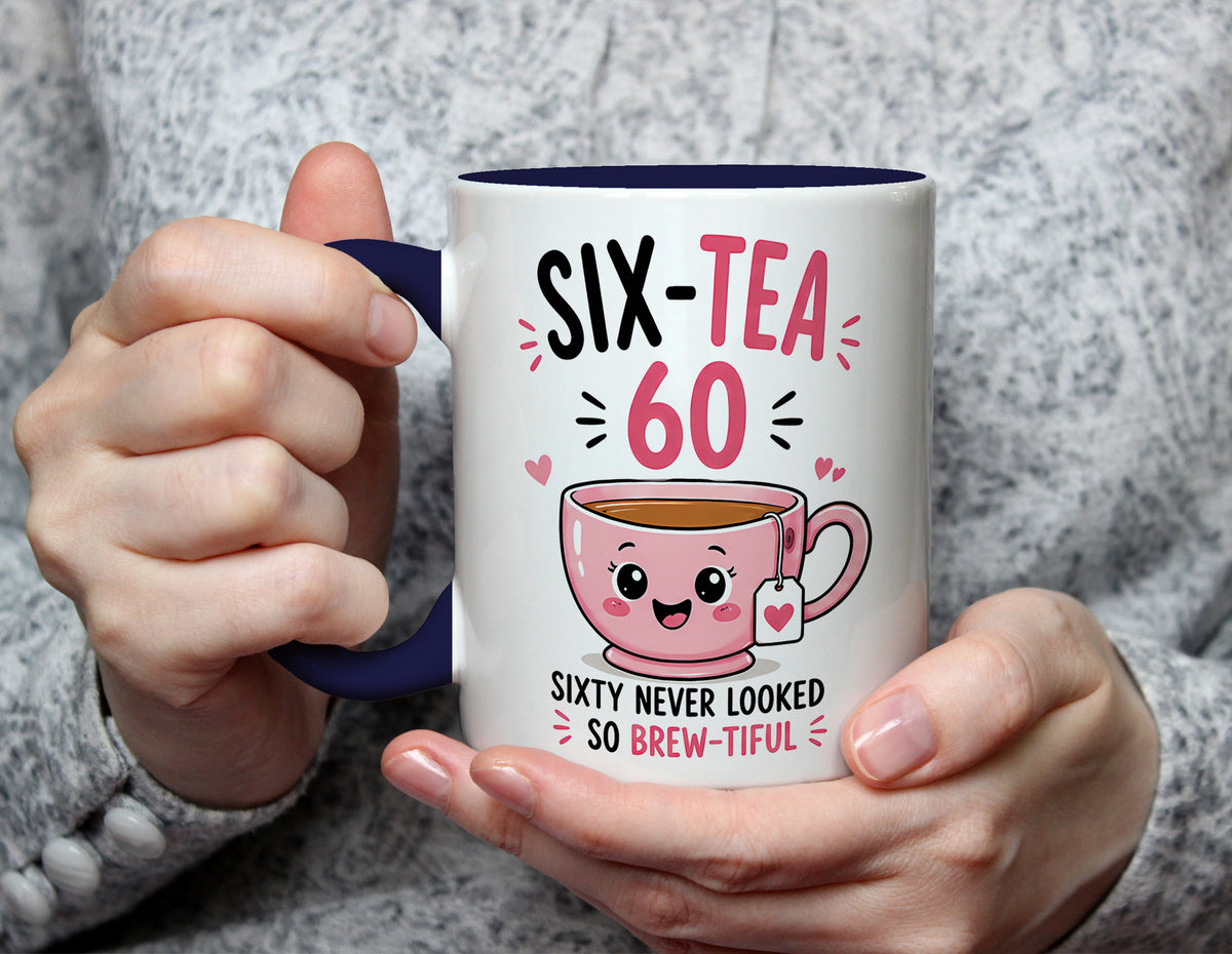 Six-Tea 60 - Sixty Never Looked So Brew-tiful 60th Birthday Mug - Navy Blue