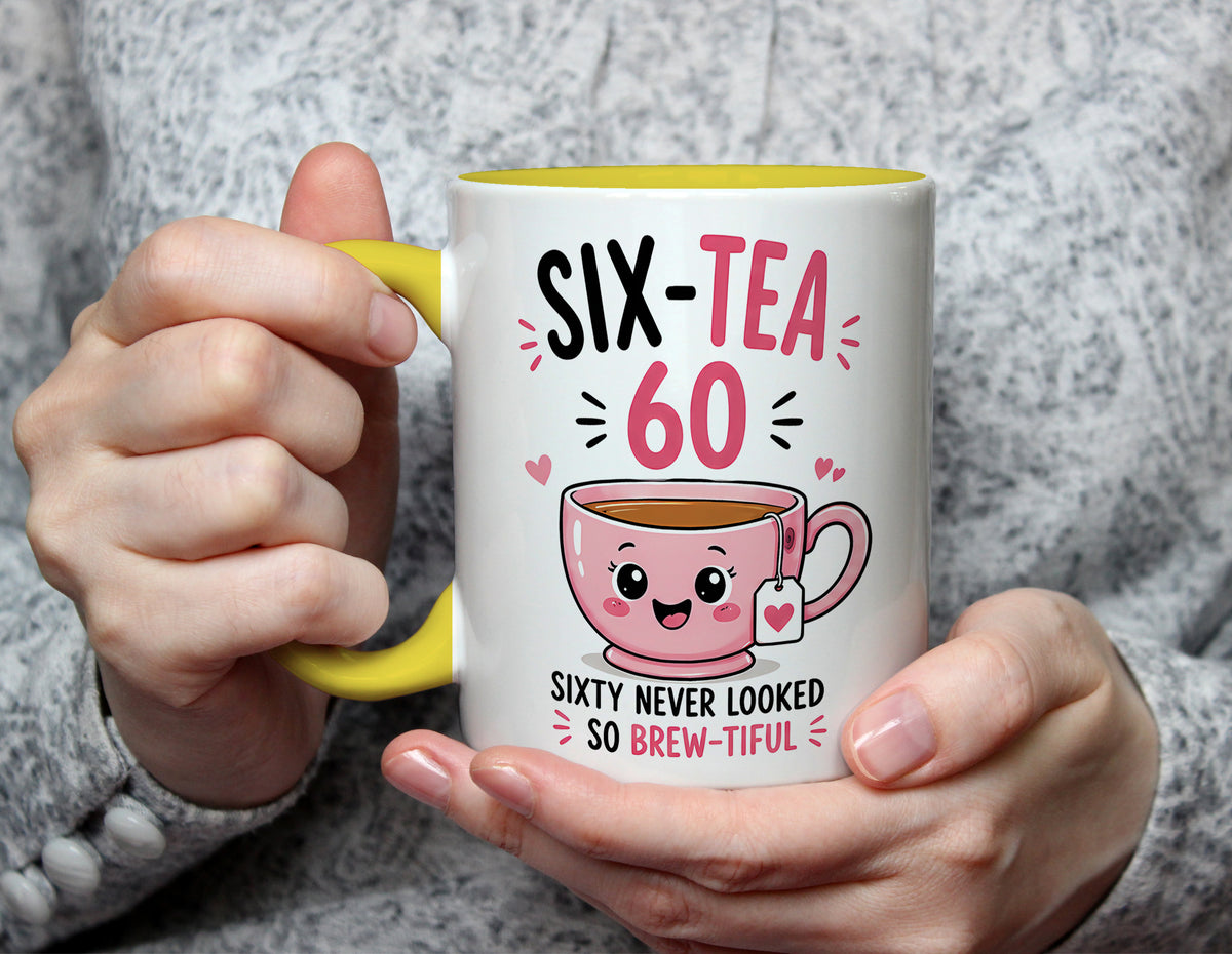 Six-Tea 60 - Sixty Never Looked So Brew-tiful 60th Birthday Mug - Yellow
