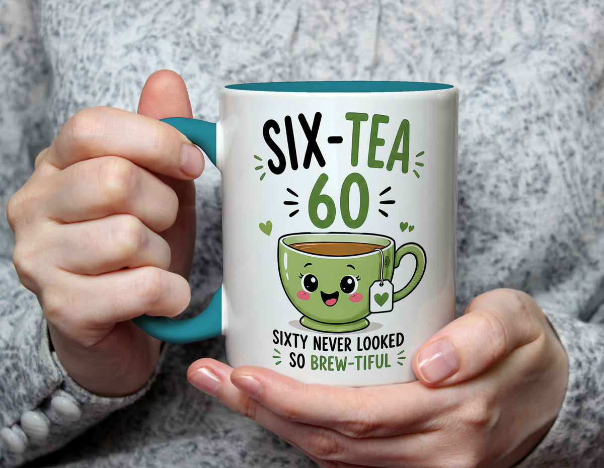 Six-Tea 60 - 60th Birthday Brew-tiful Tea Pun Mug - Light Blue