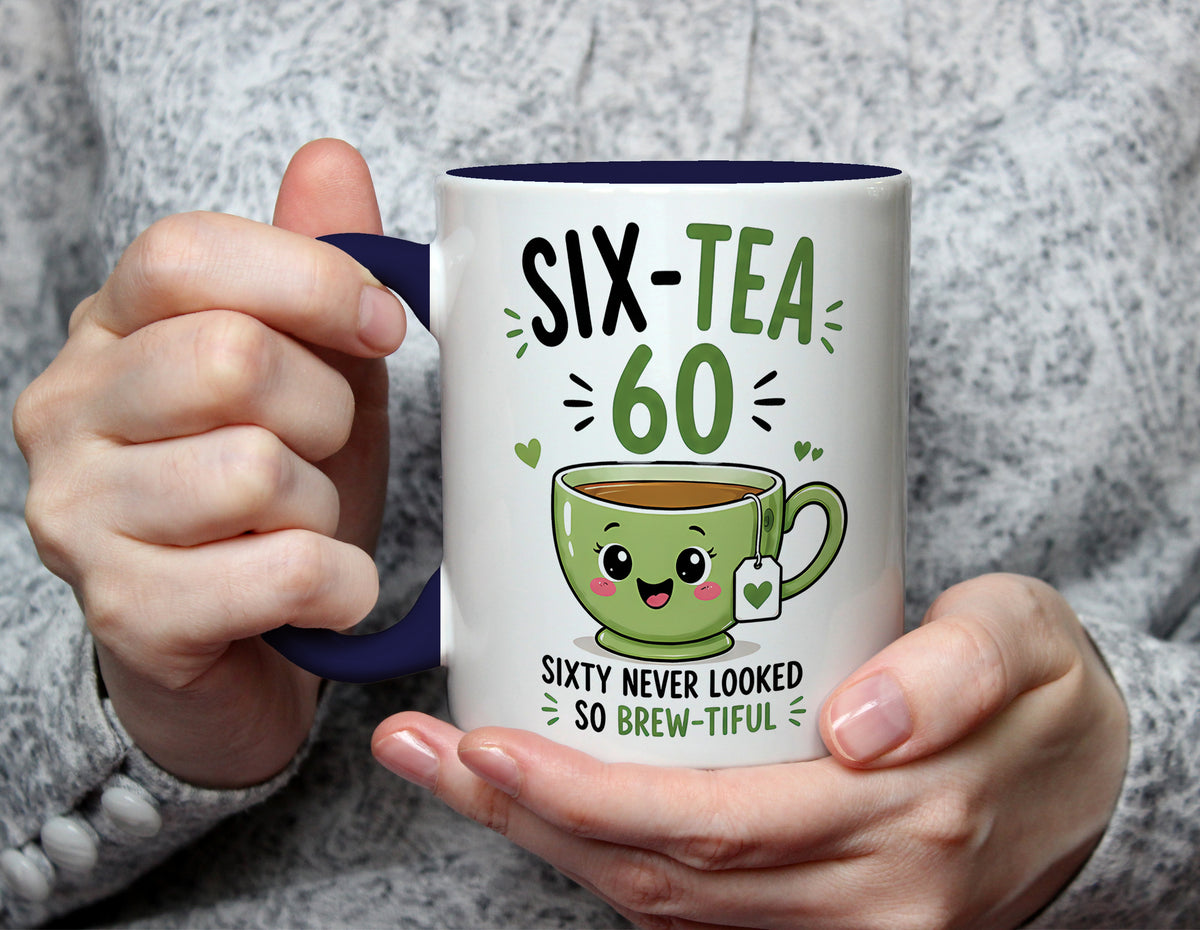 Six-Tea 60 - 60th Birthday Brew-tiful Tea Pun Mug - Navy Blue