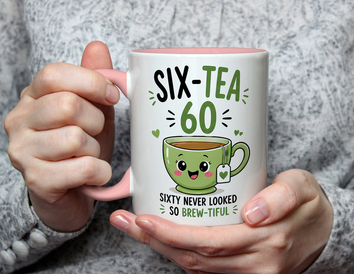 Six-Tea 60 - 60th Birthday Brew-tiful Tea Pun Mug - Light Pink