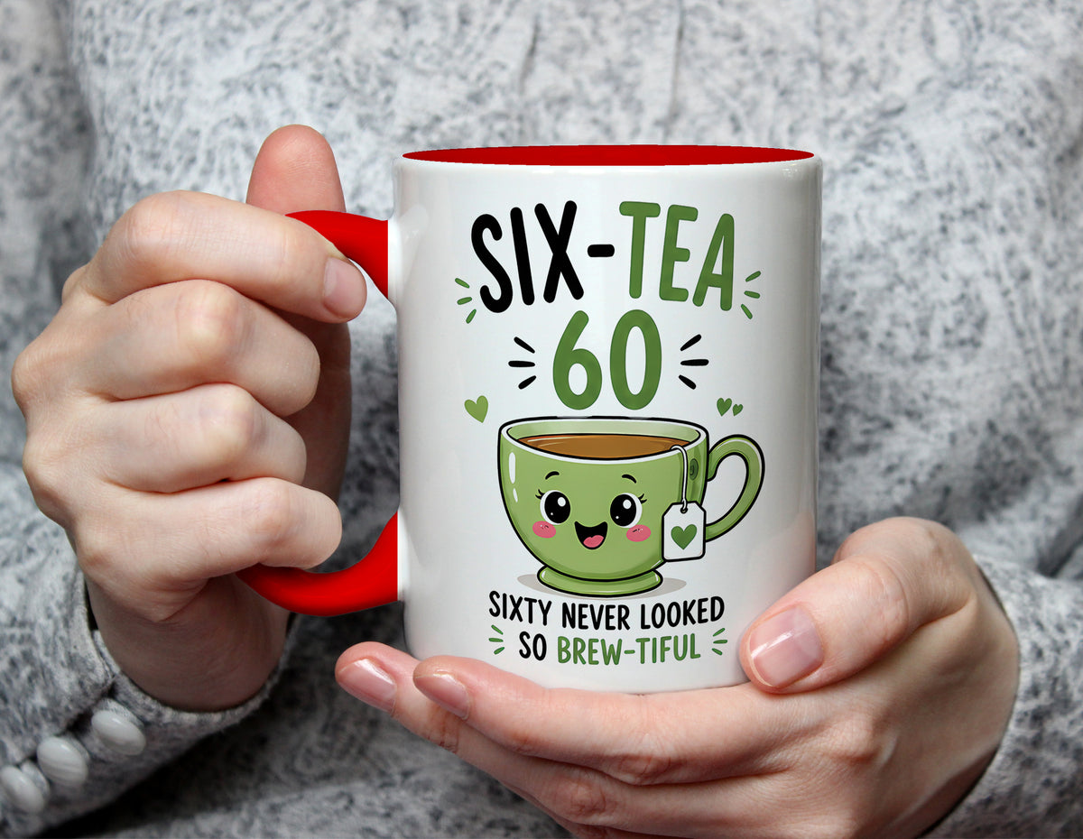 Six-Tea 60 - 60th Birthday Brew-tiful Tea Pun Mug - Red